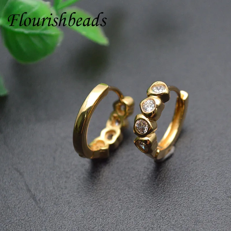 30pc Nickle Free Anti-fading Round Shape Metal Earring Hooks Zircon Beads Paved Jewelry Findings