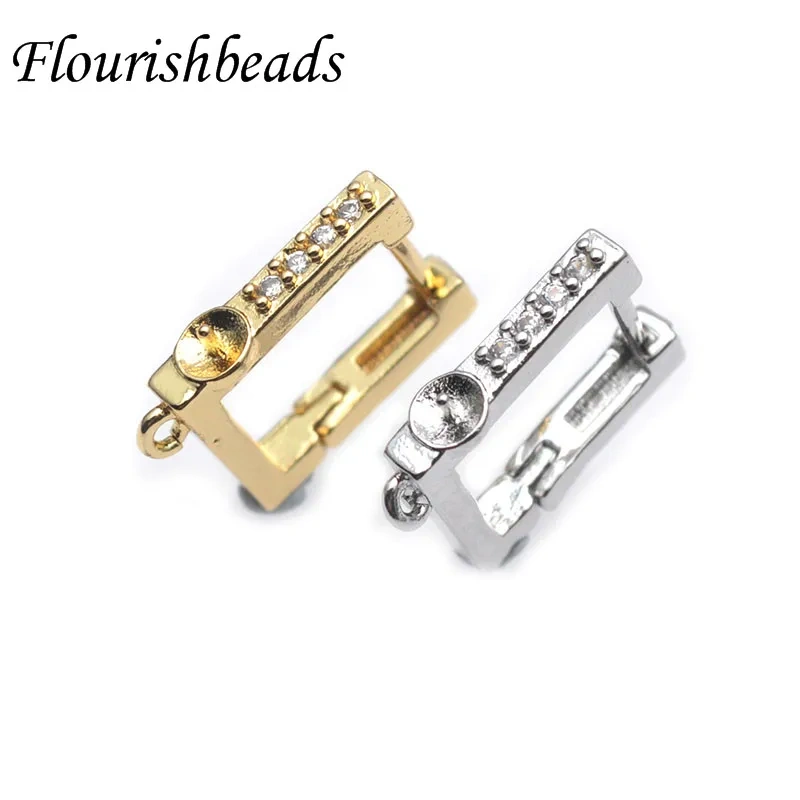 12x13mm Anti Fading Nickel Free Gold Color Square Earring Hooks Stud Fit Half Hole Beads Jewelry Making 30pcs/lot