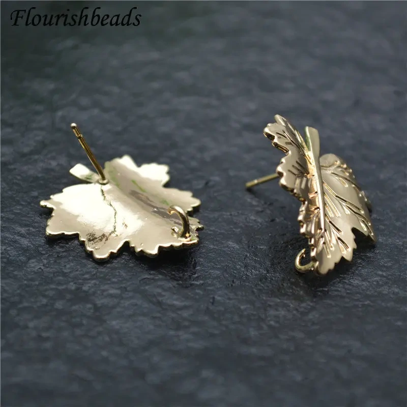 High Quality Gold Color Maple Leaf Shape Metal Ear Stud Brass Fashion Jewelry Findings Earrings DIY Stuff 30pcs