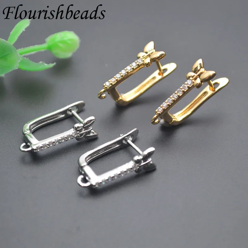 12x20mm Paved CZ Beads Gold Silver Color Earring Hooks Ear Wire Accessories for Women Earring Jewelry Making