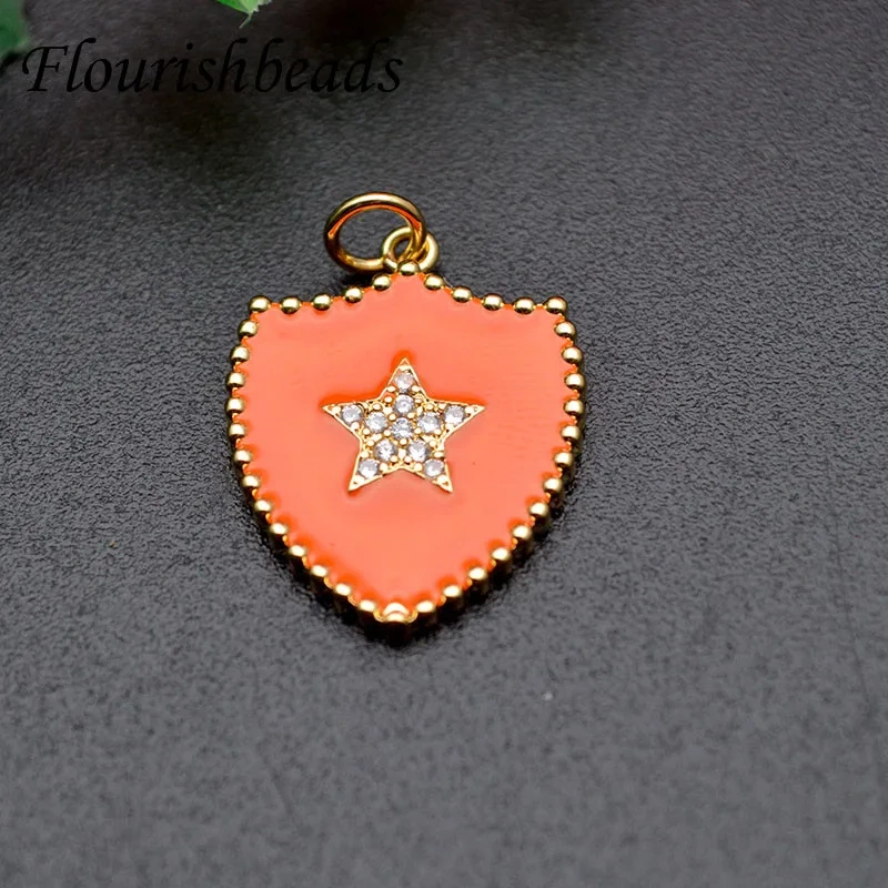Drop Oil Colorful Enamel Moon Star hand  Heart  Shape Pendant Diy CZ Beads paved Charms for Jewelry Making