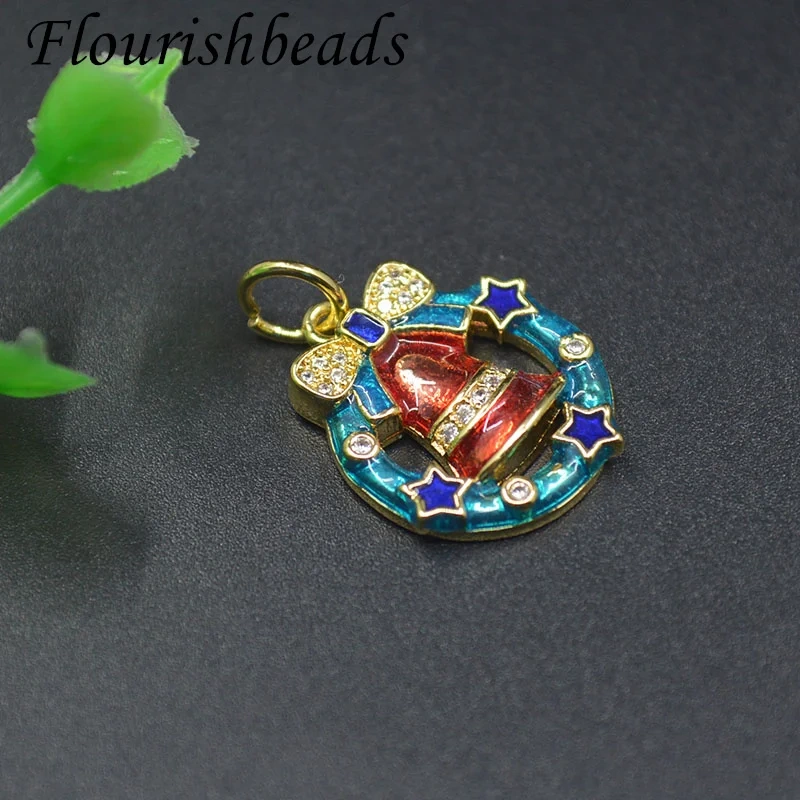 Enamel Gold Plated Christmas Santa Bracelet Necklace Charms Pendant DIY Earring Key Chain Jewelry Accessories 20pcs/lot