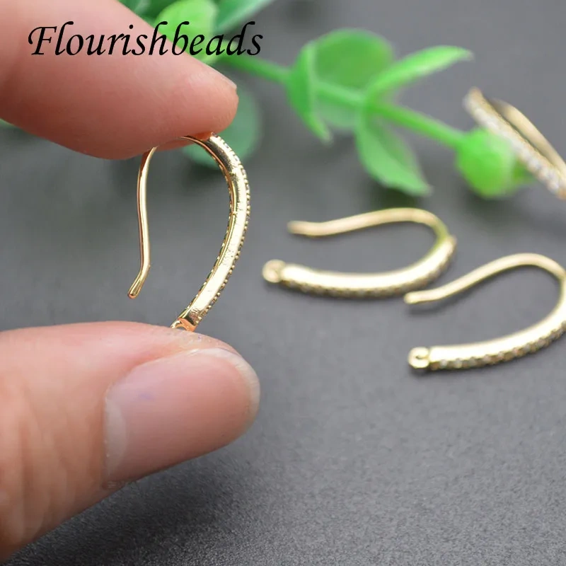 13x20mm Jewelry Findings Gold Plated Brass CZ Beads Paved Earring Hooks for DIY Jewelry Making Supplier 30pcs/lot
