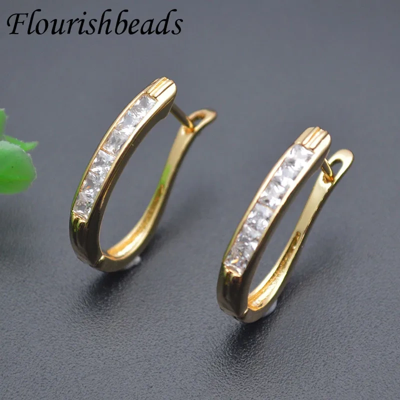20pcs/lot Fashion  Earring Big Size White Zircon Paved Earrings Woman Geometric Design Jewelry Party Gift Gold Color