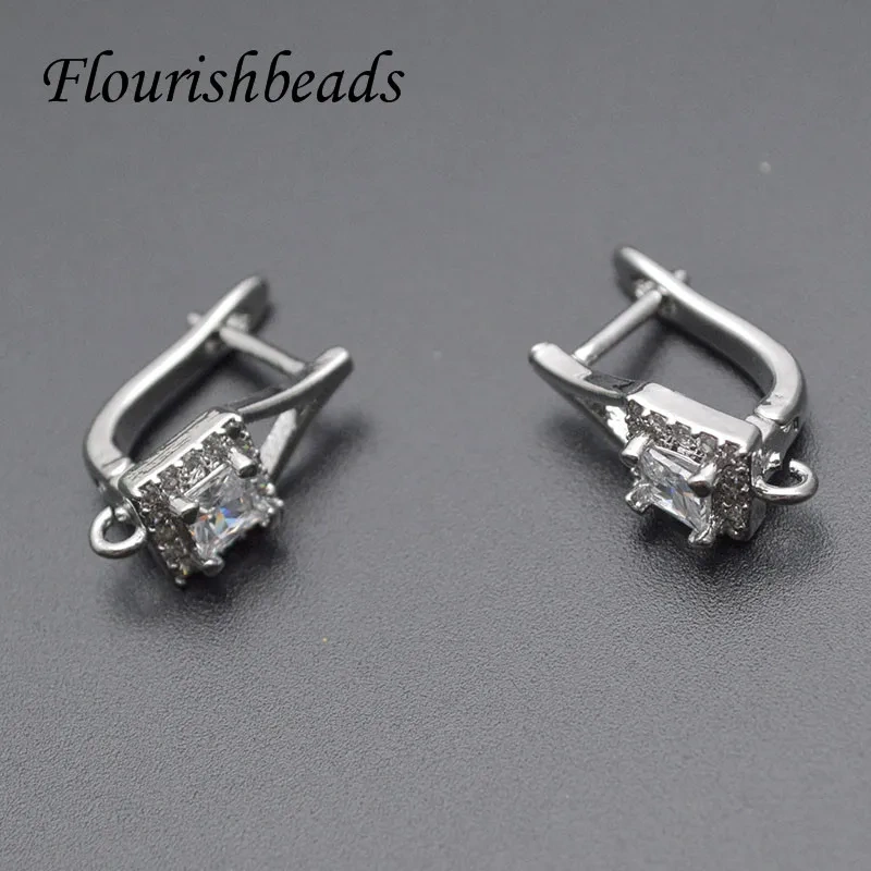 Rhinestones Beads Paved Nickle Free Rhodium Color Earring Hooks for Dangle Earring  Jewelry Making Accessories 30pcs/lot