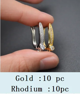 High Quality Nickle Free Anti-rust  CZ Beads Paved Gold Plating Earring Hooks DIY for Jewelry Making Supplies 20pc Per Lot