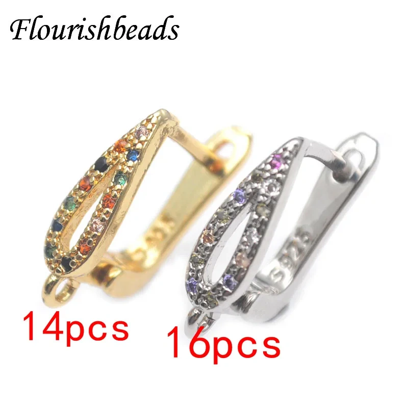 Colorful CZ Beads Gold Silver Color Shvenzy Earwire Fixture Earring Hooks Clasp Women DIY Fashion Jewelry Making Parts 30pcs