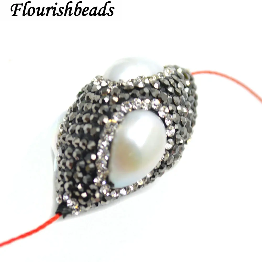 Paved Black Crystal and White Fresh Water Pearl Big size Oval Marquis Eye Shape Loose Beads 10pc per lot Jewelry making