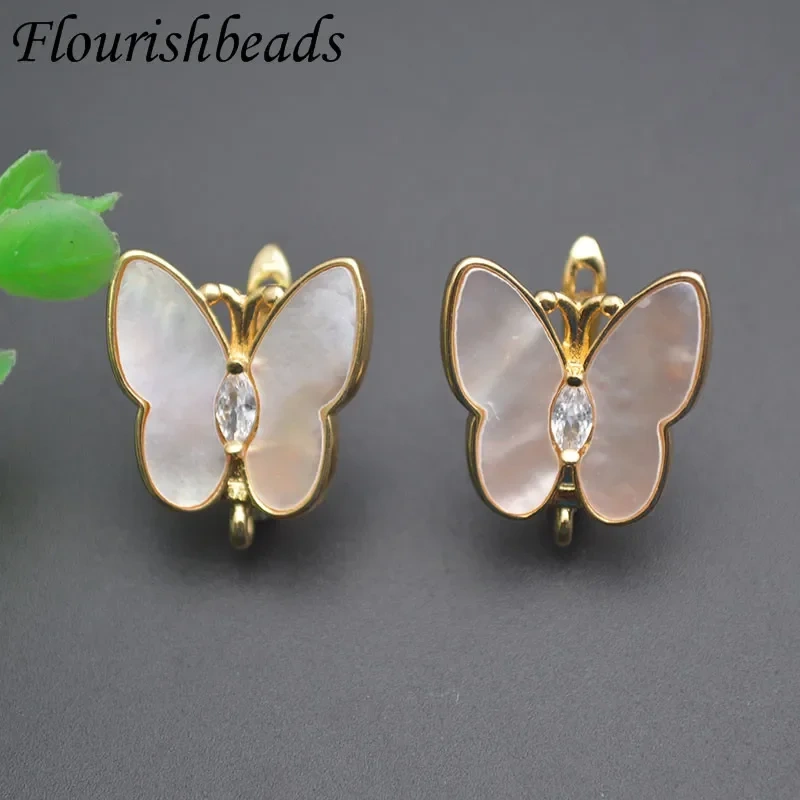 New Arrived Big Size Natural Shell Paved CZ Beads Butterfly Shaped Earring Hooks Clasp for DIY Jewelry Making Supplies 20pcs/lot