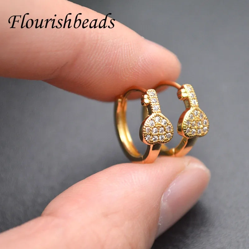 20pcs/lot Nickel Free Anti Rust Real Gold Plating CZ Paved Lock Shape Round Earrings Hooks for Jewelry Making Supplies