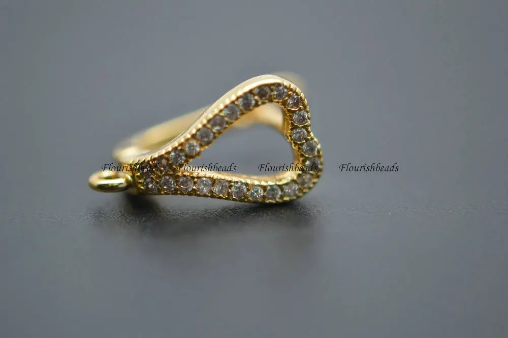 New Design Paved CZ Beads 12mm Metal Copper Hollow Out Heart Shape Earring Hooks Jewelry Clasps Findings 30pc Per Lot