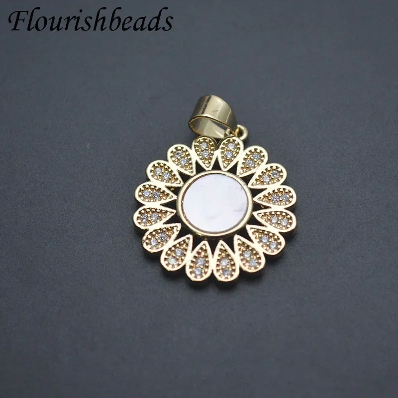 Natural Mother of Pearl Gold Plated  Apple Coconut Tree Flower Shape Pendant Charms for DIY Jewelry Making 10pcs/lot