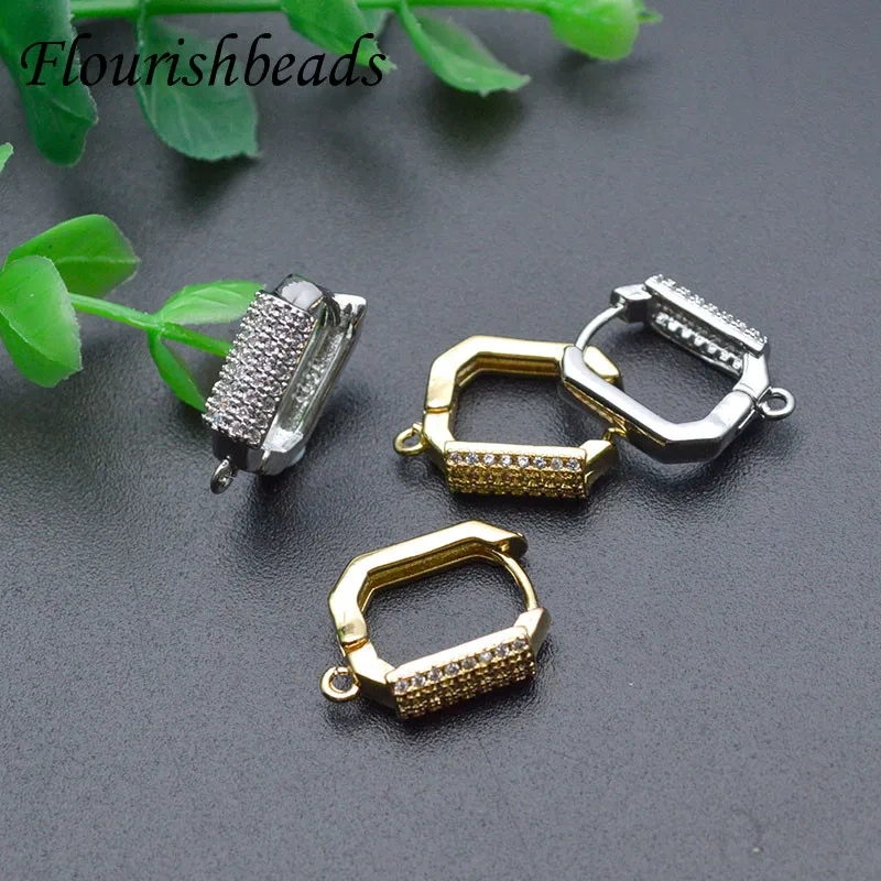 Luxury Real Cubic Zircon Beads Paved Anti Fading Square Arch Earring Hooks 13x15mm for DIY Jewelry Making 20pcs/lot