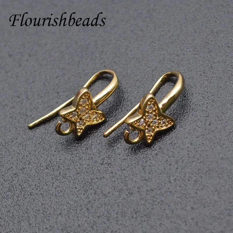 30pcs Nickle Free Multi Rhinestone Beads Metal Earrings Hooks Real Gold Plating Ear Wires for Jewelry Making Supplier