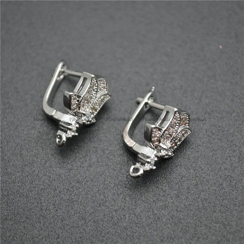 20pc Colorful Zircon CZ Beads Pave Hook Anit-rust Metal Brass Earrings Hooks Hand Shape Connector Nickle Free Jewelry Makings