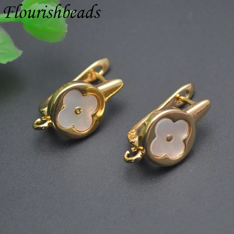 Real Gold Plated Nickel Free Flower Shape Earring Hooks Clasp Mother of Shell Jewelry Findings for DIY Women Earrings 30pcs/lot