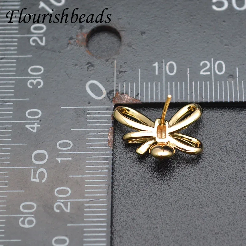 50pc Per Lot Nickel-free Gold Color Bow Knot Shape Earring Hooks Jewelry Findings Fit 6mm 8mm Half Hole Beads