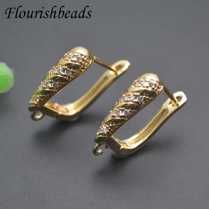Jewelry Findings DIY Earrings Accessories Earwire Earring Hooks Paved CZ Beads Gold Color Schwenzy for Women Making 30pcs/lot