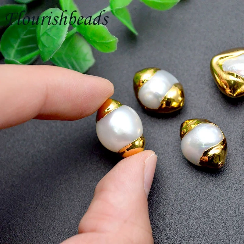 Anti-fading Gold Plating Natural White Pearl Oval shape Loose Beads for Jewelry Making Wholesale 20pc Per Lot