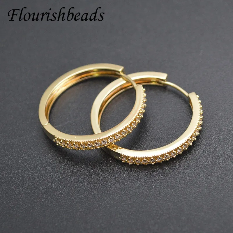 Quality Big Size 30x33mm Gold Color Real CZ Beads Paved Circle Round Earring Hoops Ear Wire Jewelry Findings Parts 20pcs/lot