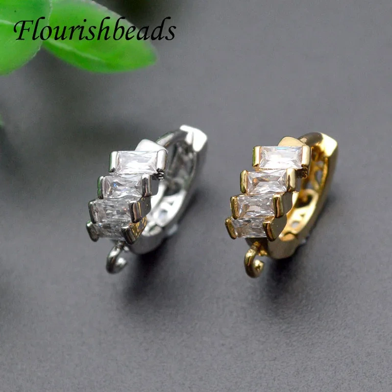 30pcs High Quality Nickle Free CZ Beads Paved Gold Rhodium Plating Earring Hooks DIY for Jewelry Making Parts Supplier
