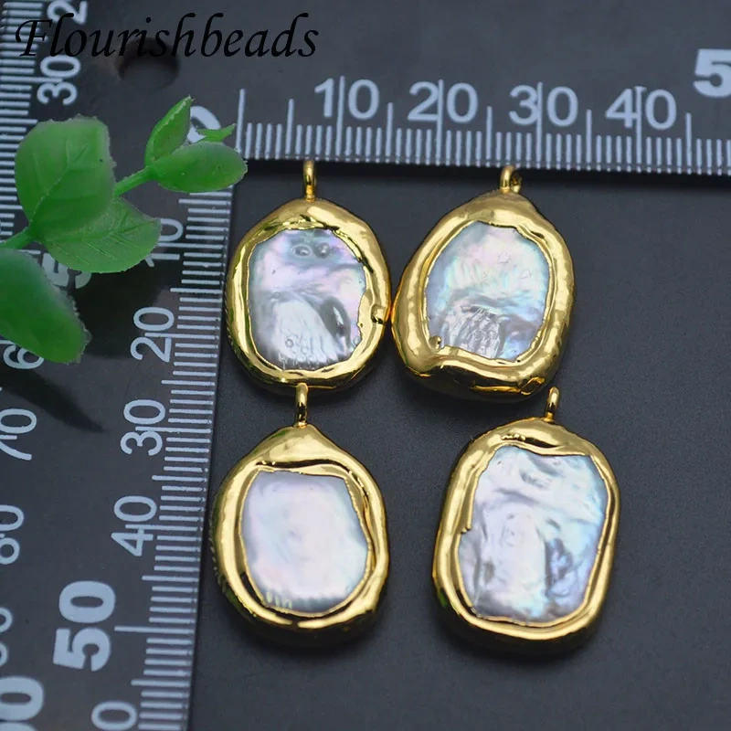 18k Gold Plated Irregular Flat Round Natural Baroque Pearl Pendant for DIY Bohemian Necklace Jewelry