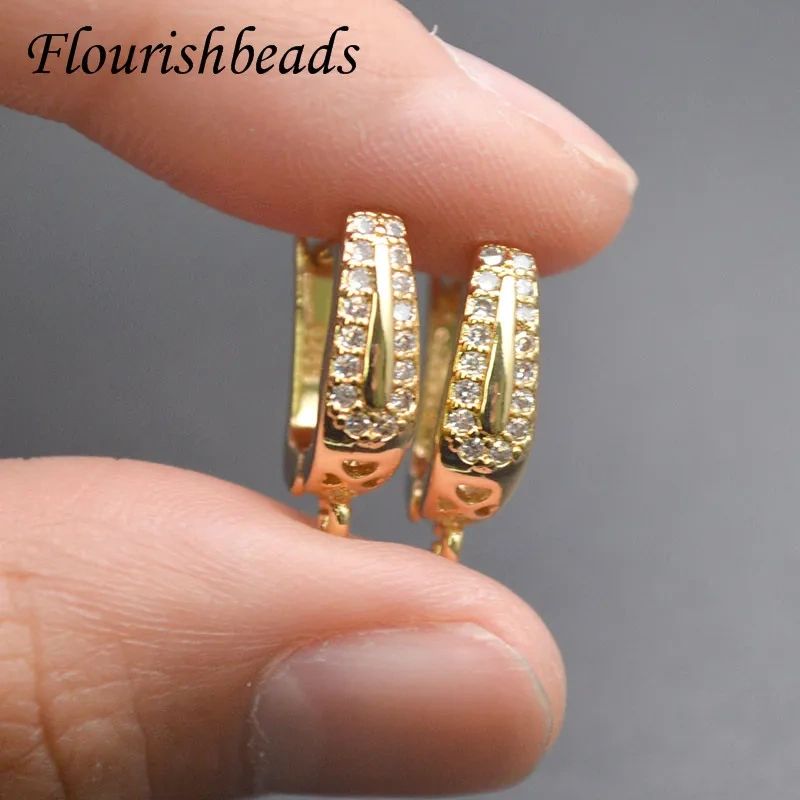 Metal Brass Gold Plated Paved Real CZ Beads Earring Hooks Clasp Schwenzy DIY Accessories Jewelry Making Supplier 30pcs/lot