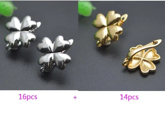 Good Quality Real Gold Plated Jewelry Findings Clover Shaped Ear Hooks for Women Handmade DIY Earrings 30pcs/lot