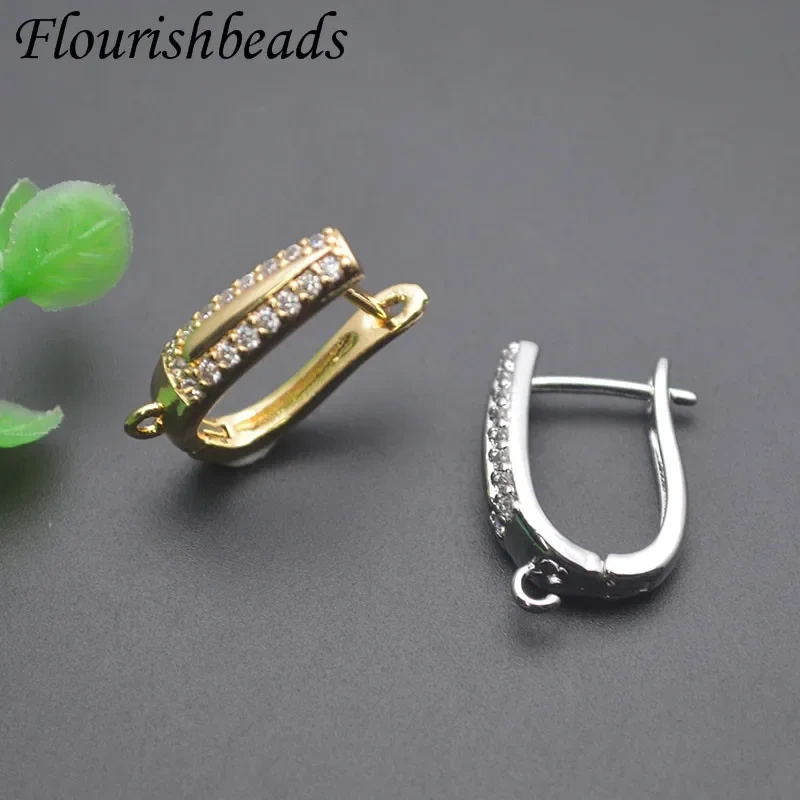 18K Real Gold Plated Paved CZ Beads Earwire Earring Hooks Accessories for  Women DIY Nickel Free Earrings Making 30pcs/lot
