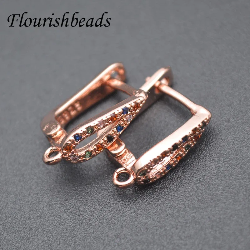 Colorful CZ Beads Gold Silver Color Shvenzy Earwire Fixture Earring Hooks Clasp Women DIY Fashion Jewelry Making Parts 30pcs