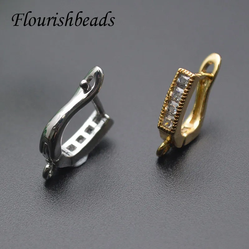 Color Remain Gold Plating Anti Rust CZ Beads Paved Earring Hooks for High Quality Jewelry Making Supplier 30pcs