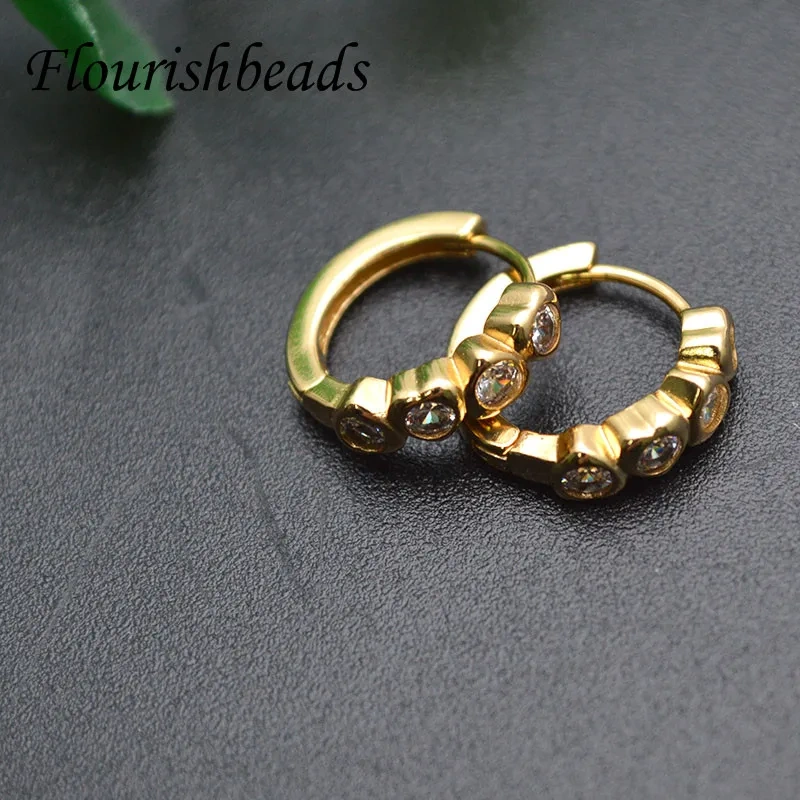 30pc Nickle Free Anti-fading Round Shape Metal Earring Hooks Zircon Beads Paved Jewelry Findings