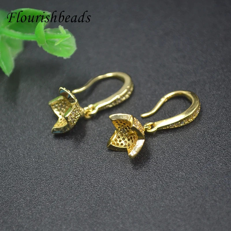 Gold Color CZ Beads Paved Anti Fading Earrings Flower Shape Layer Earrings Ear Wire  for Women Fashion Jewelry