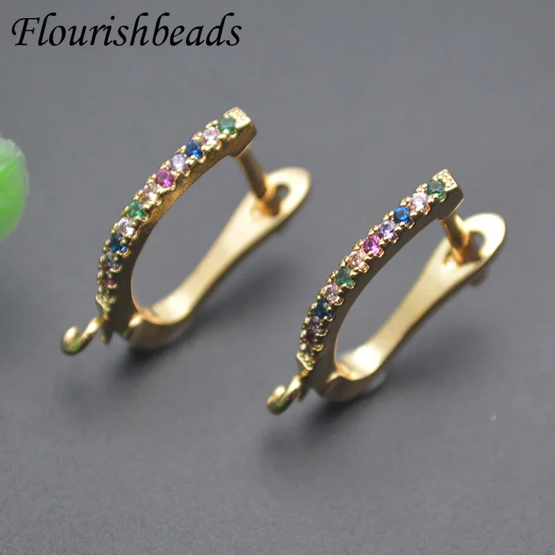 15x18mm Rainbow Zircon Paved Gold Color Earring Hooks Clasp DIY Fashion Earrings Jewelry Findings Accessories 30pcs/lot