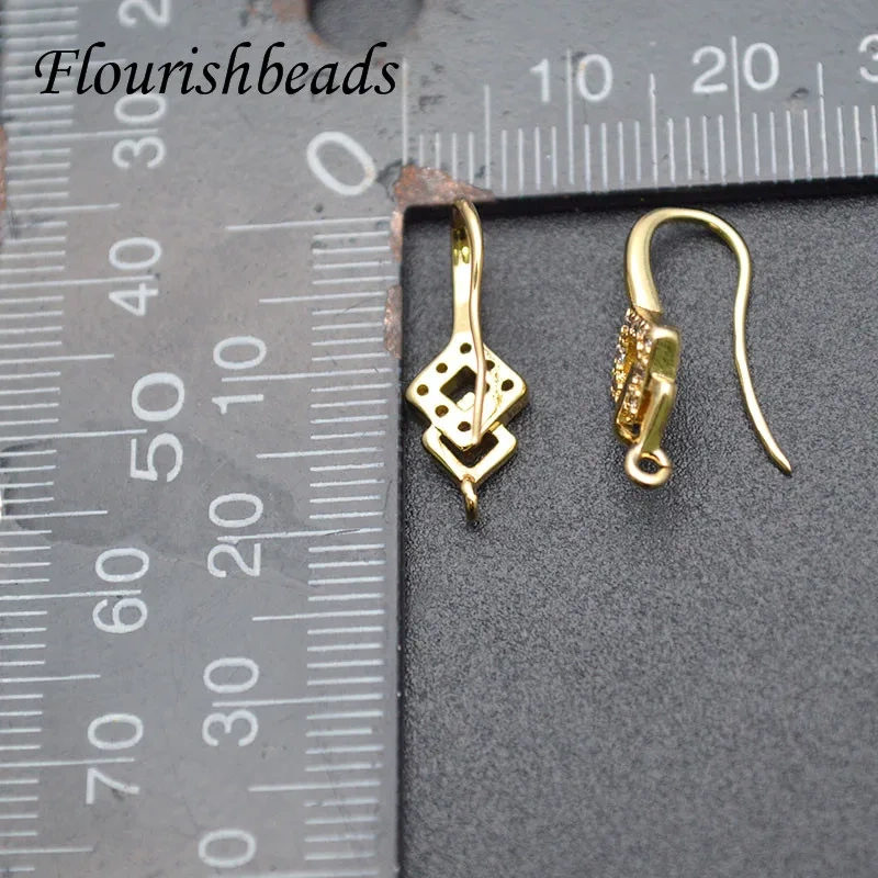 20pcs High Quality Nickel-free Anti Rust CZ beads paved gold plating earring hooks for DIY jewelry Making