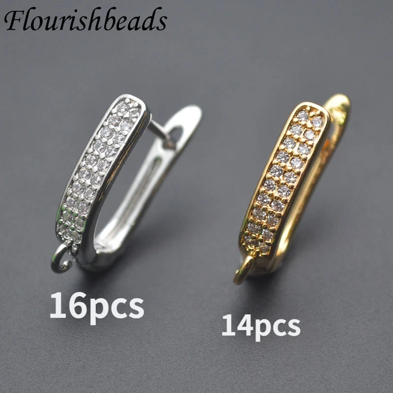High Quality Paved Double Row Zirconia Basic Earwire Earring Hooks Accessories DIY Fashion Jewelry Making Supplies 30pcs/lot