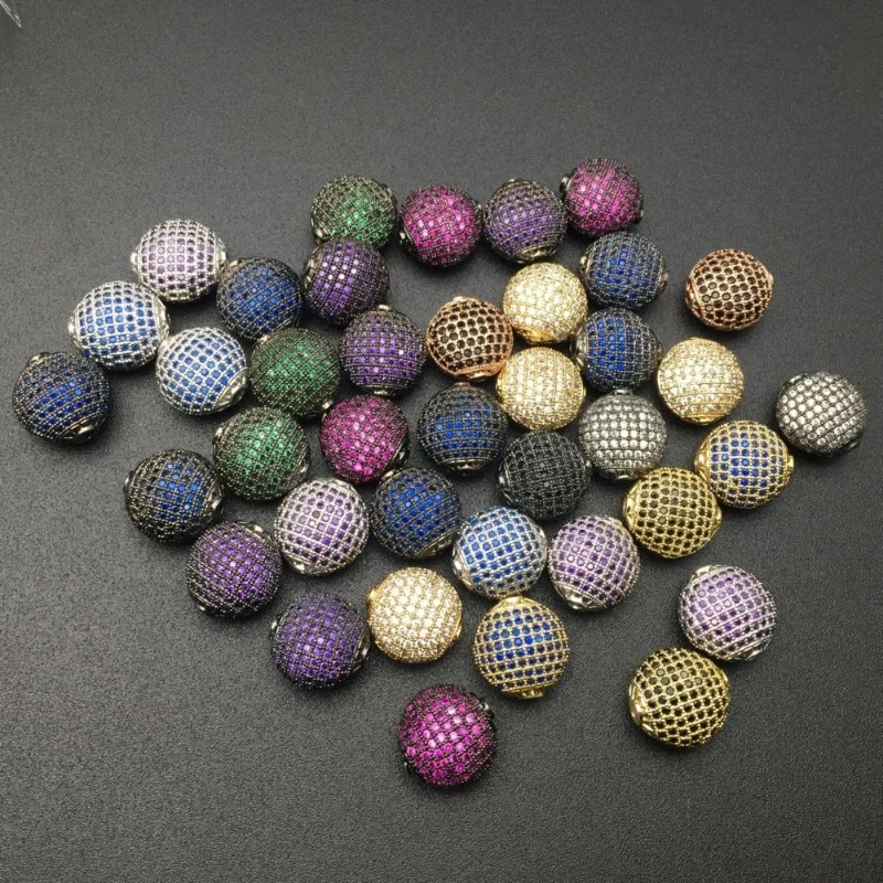 High Quality Muti Color Paved Real CZ Zircon 15mm Flat Oval Round Metal Beads DIY Fashion Jewelry Findings 5pc/lot Free shipping