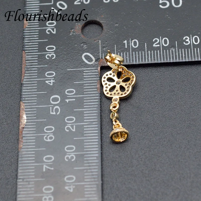 Nickel Free Gold Plating Flower Shape Earring Hooks CZ Beads Paved for Fashion Jewelry Making Accessories 20pcs Per Lot
