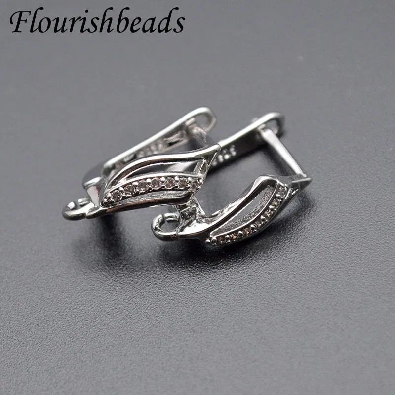 Nickle Free Anti-fading Multi Color Anti Rust Metal Gold Plating CZ Paved Earring Hooks for Jewelry Finding 30pcs Per Lot