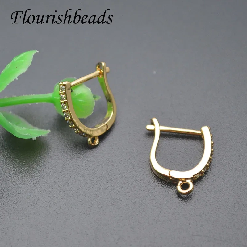 Real Gold Plating Nickel Free Anti Fading Earring Hooks CZ Beads Paved for Quality Jewelry Making 30pcs/lot