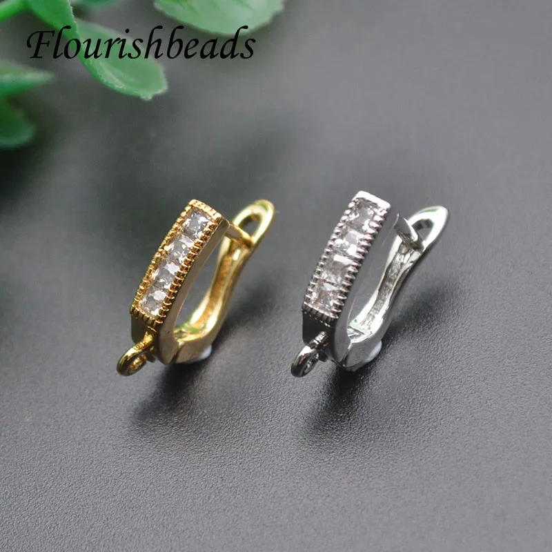 Color Remain Gold Plating Anti Rust CZ Beads Paved Earring Hooks for High Quality Jewelry Making Supplier 30pcs