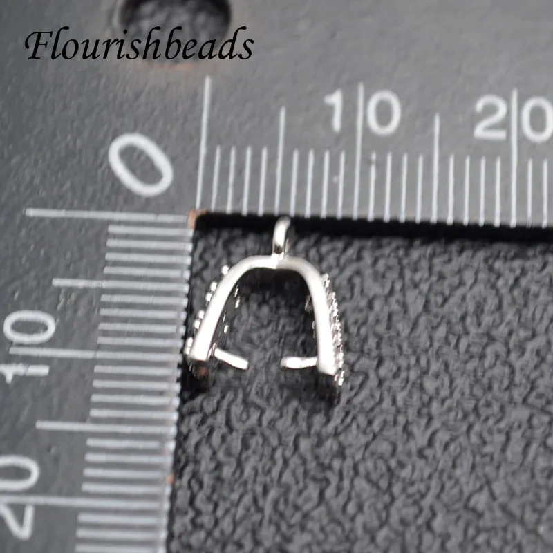 50pcs/lot CZ Beads Paved Handicraft Clamp Pinch Clip Charms Hooks Pendant Bails Accessories for DIY Earring Jewelry Making