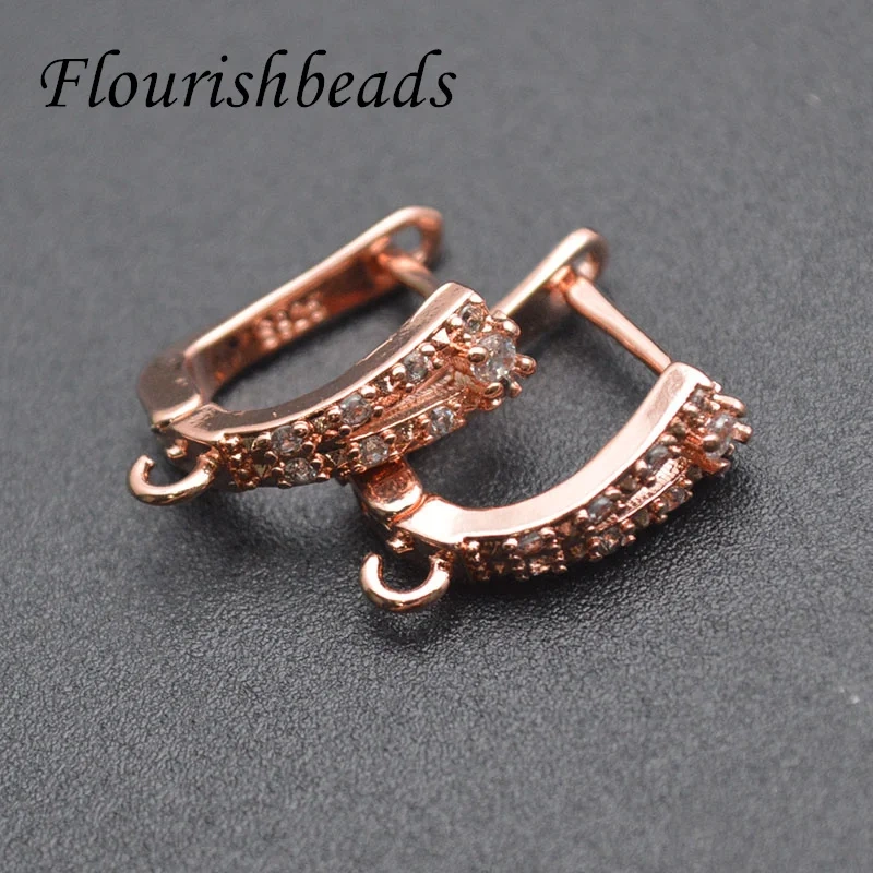 High Quality Paved Real Zircon Beads Brass Gold Plating  Arched Shape Earring Hoops Handmade Jewelry Making 30pcs/lot