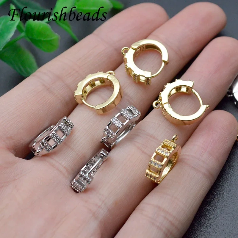 30pcs Fashion Brass CZ Beads Paved Earrings Hooks Hoops Gold Sliver Color DIY Jewelry Findings Accessories Wholesale