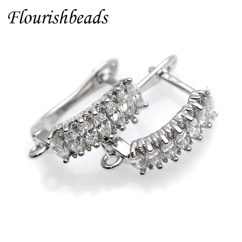 High Quality Real Gold Plating CZ Beads Paved Earring Hooks for Jewelry Making Parts Supplier 30pcs/lot
