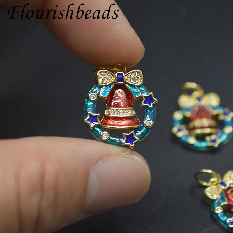 Enamel Gold Plated Christmas Santa Bracelet Necklace Charms Pendant DIY Earring Key Chain Jewelry Accessories 20pcs/lot