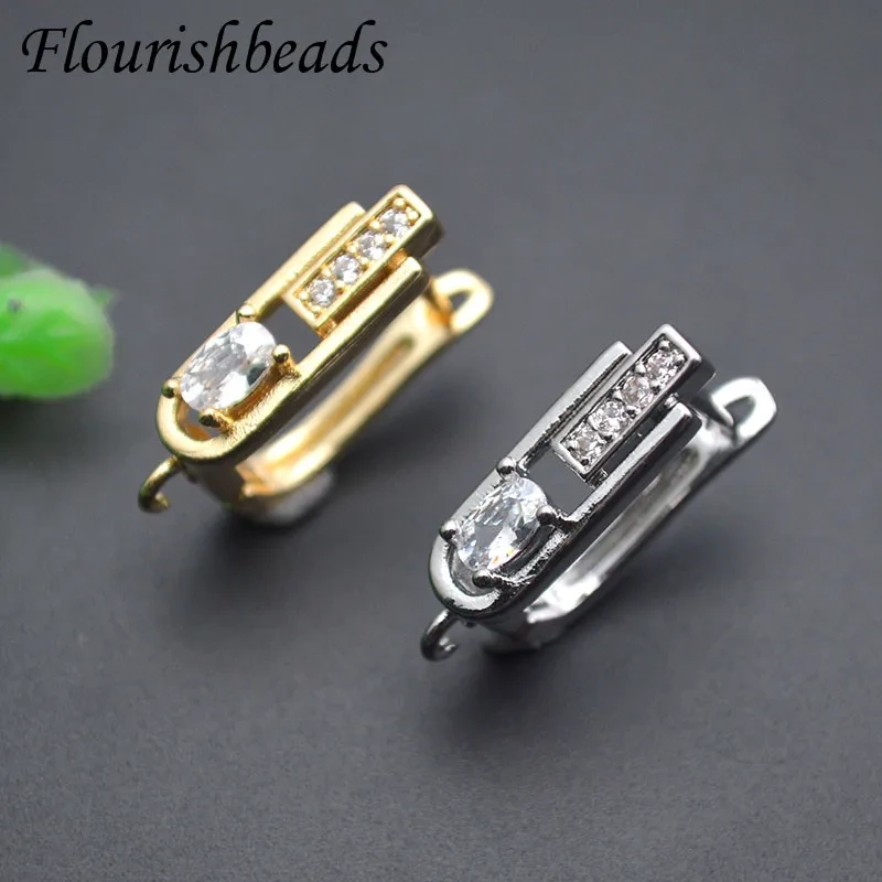 Paved CZ Beads 18k Gold Color Geometry Earring Hooks Earwire for DIY Dangle Earrings Accessories Jewelry Making 30pcs/lot
