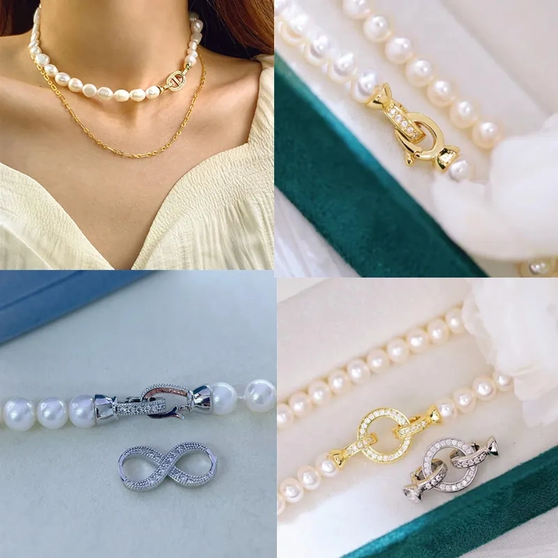 5pcs/lot 18K Gold Plated Fasteners Accessories Closure Lock Clasps Connector for DIY Pearl Necklace Jewelry Making
