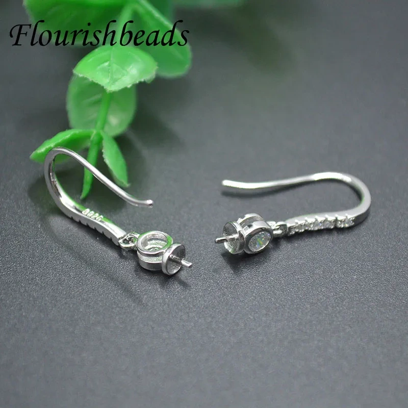 5 Pairs Hight Quanlity Rhodium Fish Wire CZ Paved Earring Hooks Pins Fit Jewelry Half Hole Beads Dangle Earrings Parts
