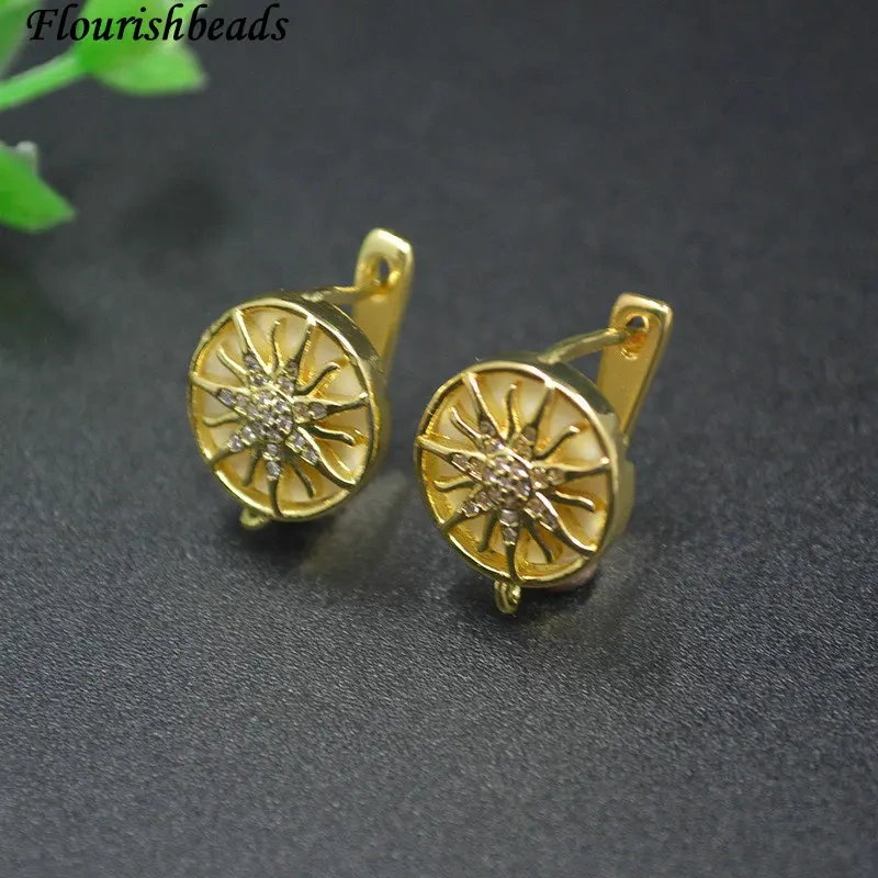 New Design Real Gold Plated  Sun Shape Earring Hooks White Shell Ear Wire for Handmade DIY Jewelry Making  Accessories 30pcs/lot